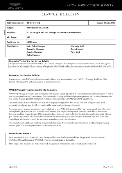 First page of the original SB-07-0434V2 factory document