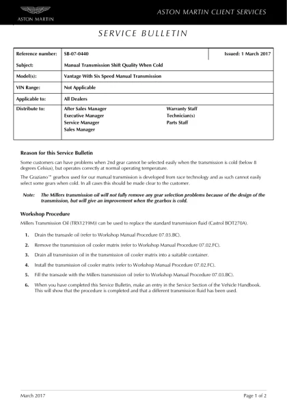 First page of the original SB-07-0440 factory document