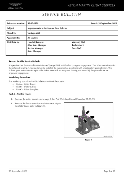 First page of the original SB-07-1376 factory document