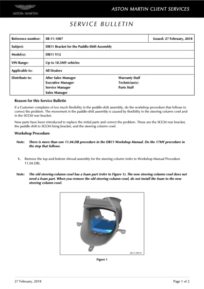 First page of the original SB-11-1007 factory document