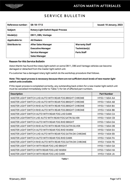 First page of the original SB-18-1713 factory document