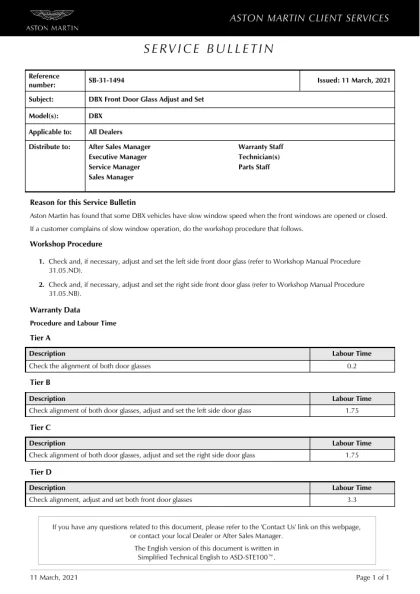 First page of the original SB-31-1494 factory document
