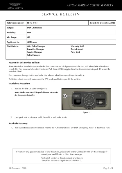 First page of the original SB-43-1461 factory document