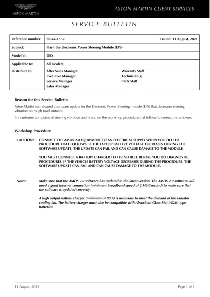 First page of the original SB-44-1552 factory document