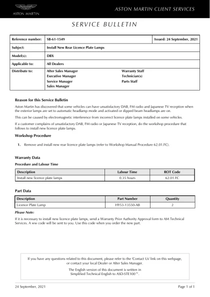 First page of the original SB-61-1549 factory document