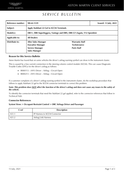 First page of the original SB-64-1539 factory document