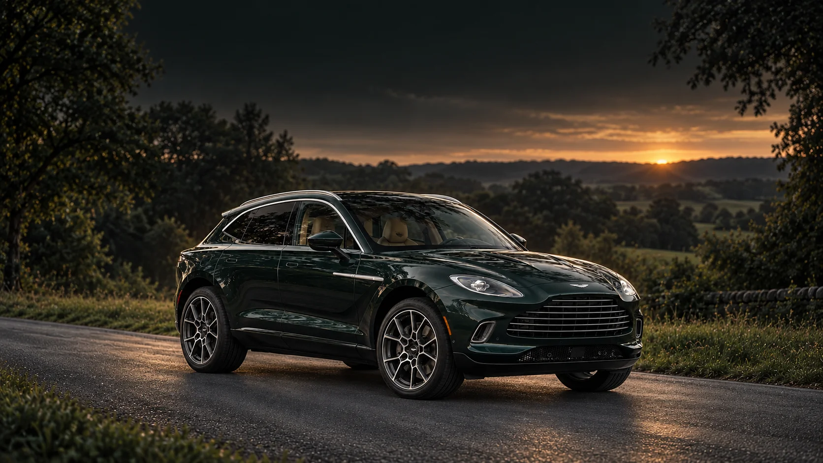 Aston Martin DBX (2020-present), illustrated at dusk