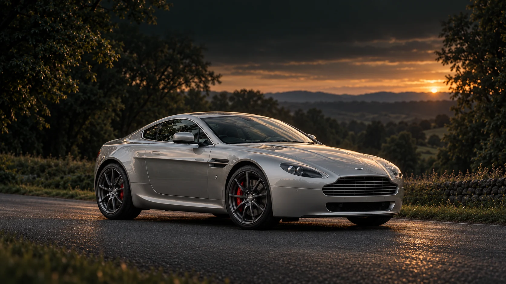 Aston Martin V8 Vantage (2005-2017), illustrated at dusk