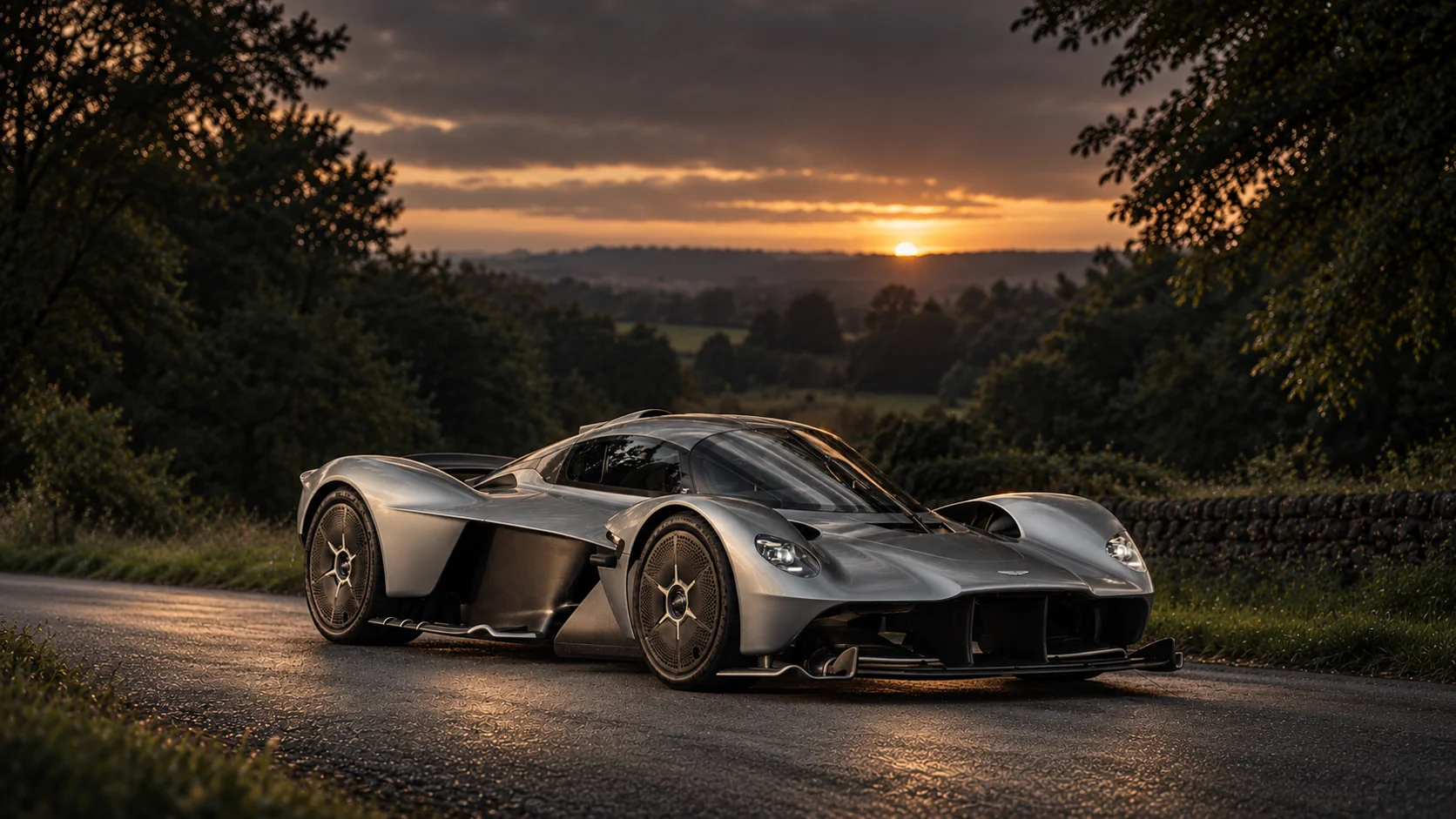 Aston Martin Valkyrie, illustrated at dusk