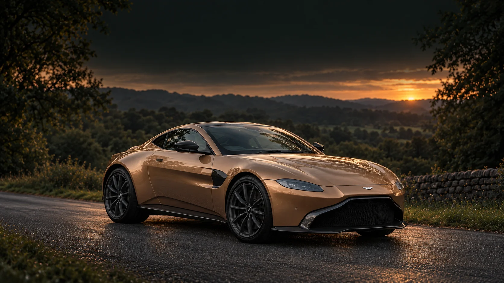 Aston Martin Vantage V8 (2018-2023), illustrated at dusk