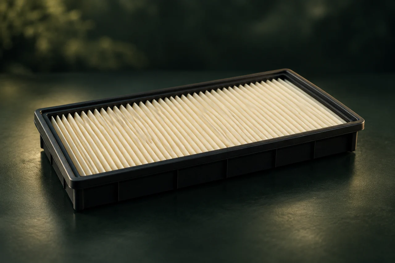 Illustration of engine air filters on a dark forest-green background
